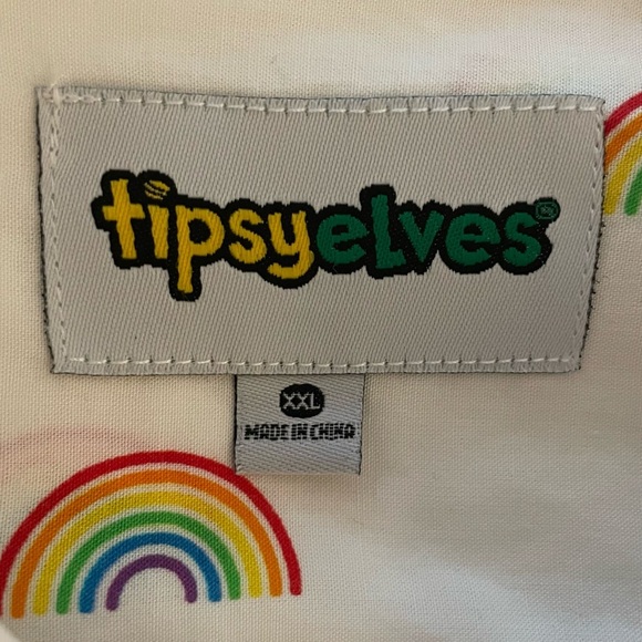 Tipsy Elves White Rainbow Print Men's Pride Oversized Button Up Shirt Size XXL - Picture 3 of 8